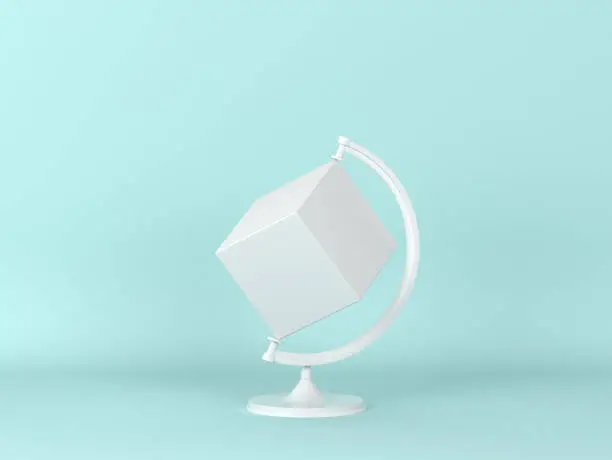 White globus on light blue background. Minimal scene. 3d illustration