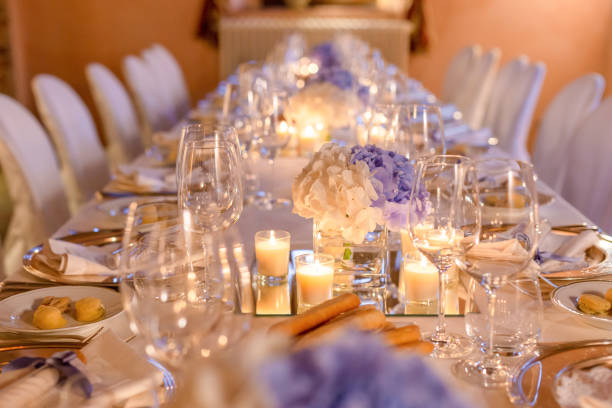 istock Tables decorated for a party or wedding reception 1219944776