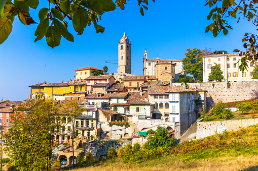 14 October 2019. View of Monforte d'Alba village, in autumn season, Piedmont region, Italy