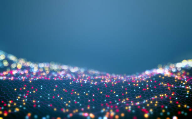 istock Glowing network of multicolored lights on a blue background 1219947029