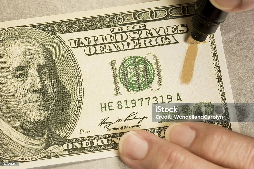 Pruebas de falsificación de dinero - Foto de stock de Benjamín Franklin libre de derechos