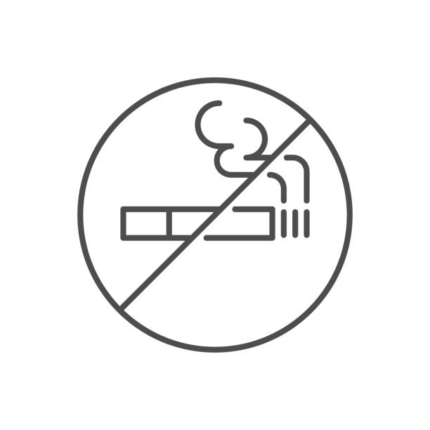 illustrazioni stock, clip art, cartoni animati e icone di tendenza di icona della linea sottile vettoriale correlata al segno di divieto di fumo. - proibizione illustrazioni