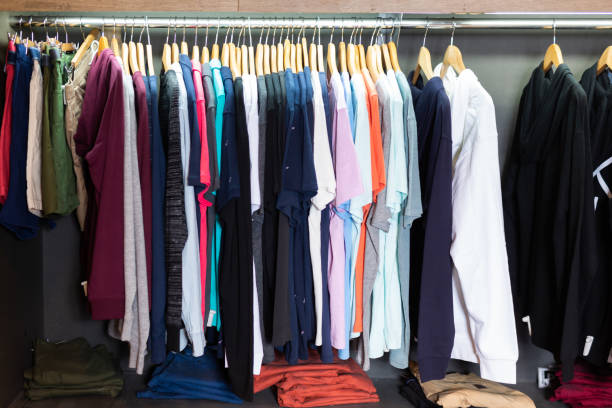 istock Assortment of summer clothing in modern store 1219954002