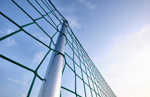 istock Close-up of fence with silver colored pole and net 1219955929