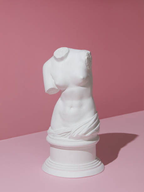 istock Plaster torso of Venus on pink background 1219957100