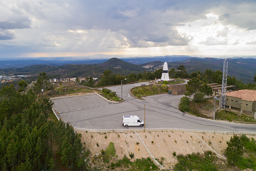 Drone aerial view of Geographical center Picoto Melrica Centro Geodesico of Portugal in Vila de Rei