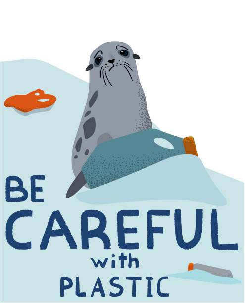 ilustrações de stock, clip art, desenhos animados e ícones de plastic pollution, ecology problem - iceberg banner animal bird