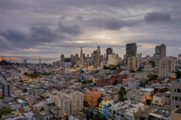 Photo of Aerial view of San Francisco Skyline at Dawn