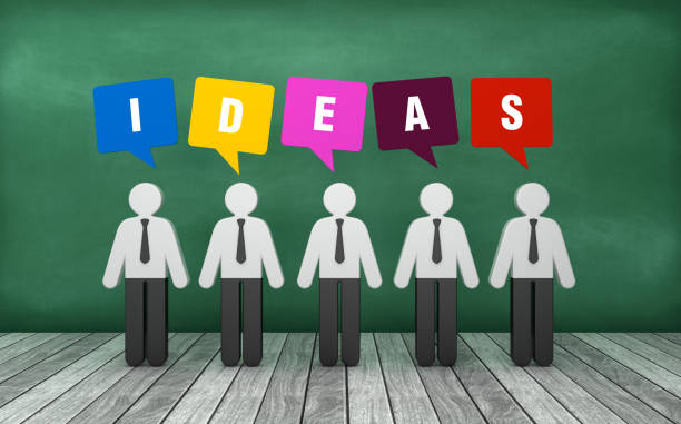 istock Pictogram People with IDEAS Bubble Speech on Chalkboard - 3D Rendering 1219962194
