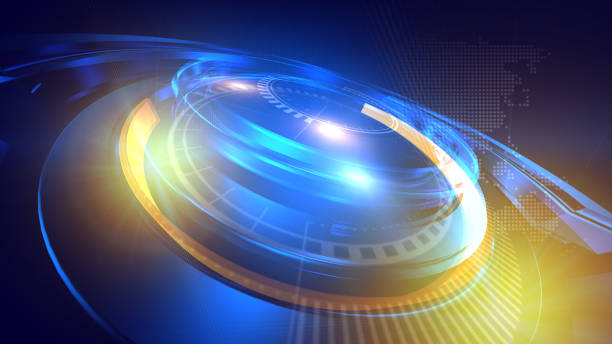 istock Breaking news 3D rendering Virtual set studio for chroma footage 1219963824