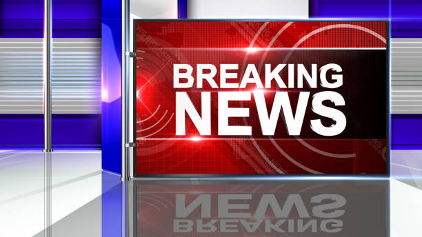 istock Breaking news 3D rendering Virtual set studio for chroma footage 1219963838