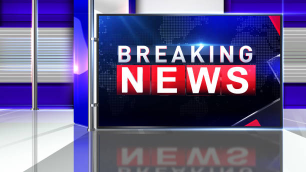 istock Breaking news 3D rendering Virtual set studio for chroma footage 1219963846
