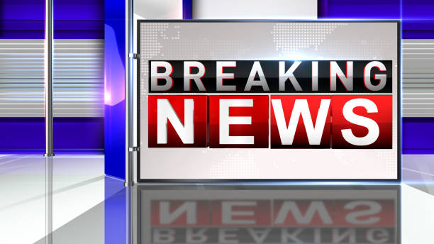 istock Breaking news 3D rendering Virtual set studio for chroma footage 1219963869