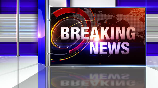 istock Breaking news 3D rendering Virtual set studio for chroma footage 1219963881