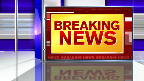 istock Breaking news 3D rendering Virtual set studio for chroma footage 1219963914