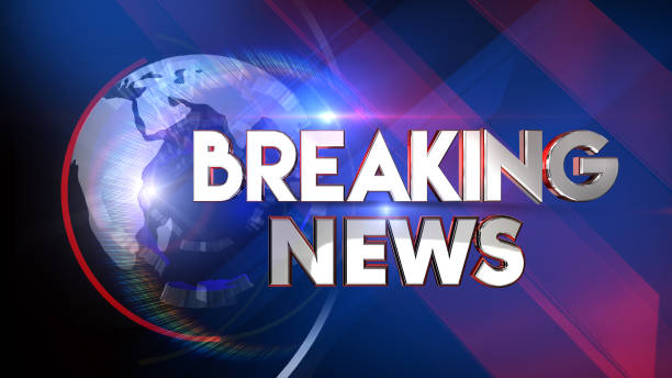 istock Breaking news 3D rendering Virtual set studio for chroma footage 1219964024