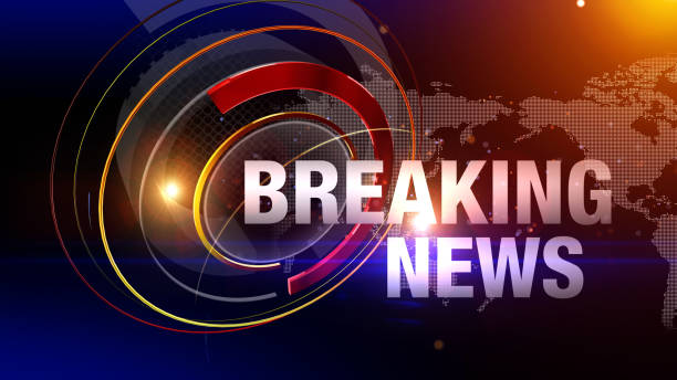 istock Breaking news 3D rendering Virtual set studio for chroma footage 1219964062