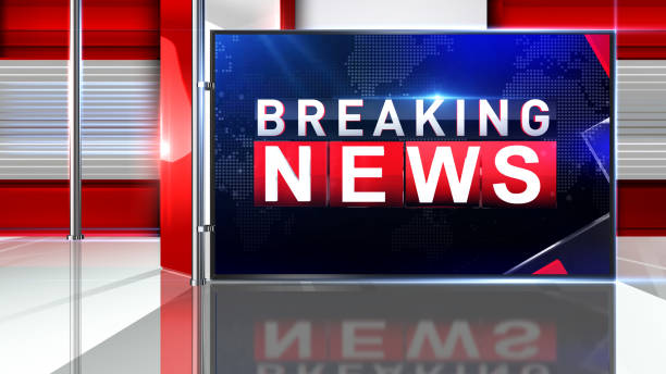 istock Breaking news 3D rendering Virtual set studio for chroma footage 1219964105