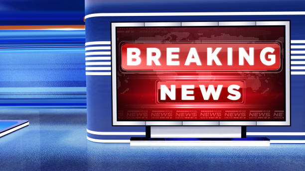 istock Breaking news 3D rendering Virtual set studio for chroma footage 1219964209