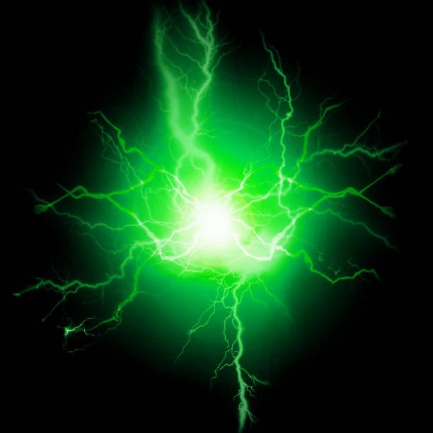 istock Exploding bolts of lightning electricity energy green pure power 1219967788