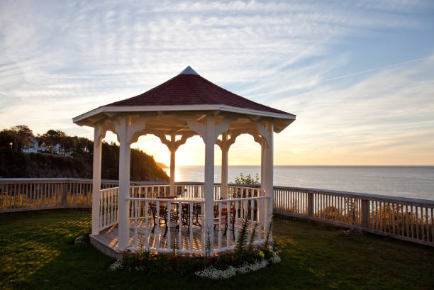 Landmark gazebo by Credit River under morning light