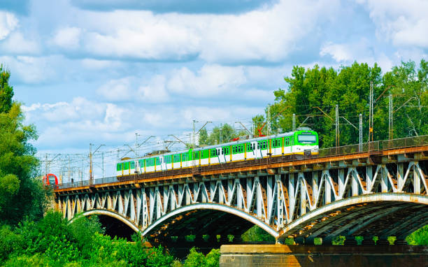 istock Train on bridge in Warsaw 1219972396