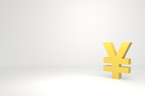 3D Yen/Yuan Stock Photo, yellow color, white background