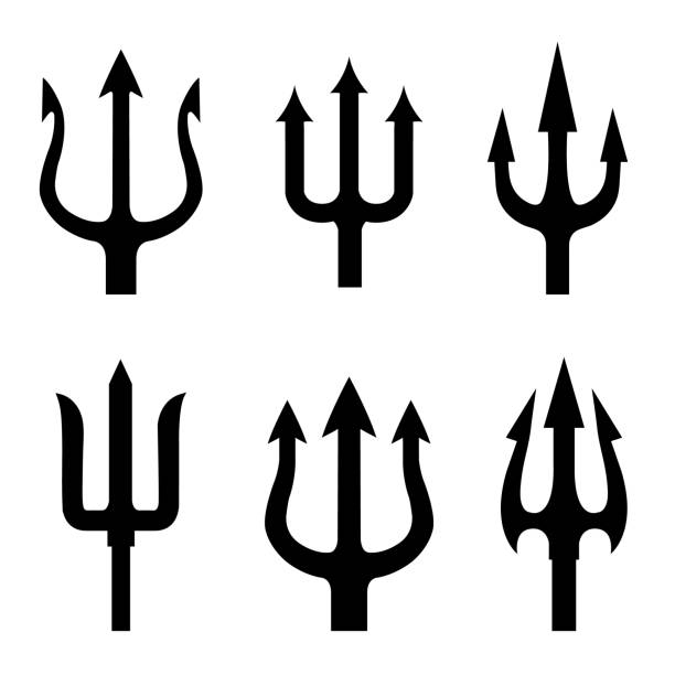 ilustrações de stock, clip art, desenhos animados e ícones de trident set icon, logo isolated on white background - trident