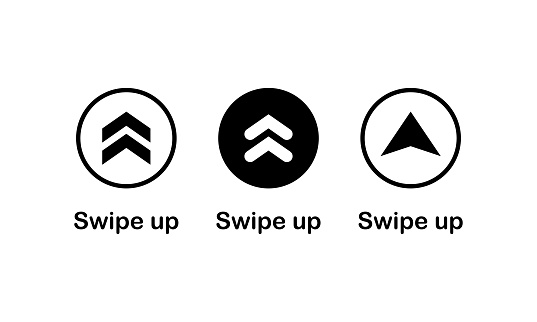 Swipe up, arrow up icon modern button for web or appstore design black symbol isolated on white background. Vector EPS 10