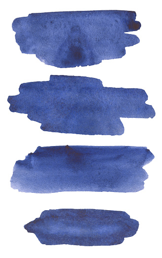 Set of blue abstract painted watercolor blots
