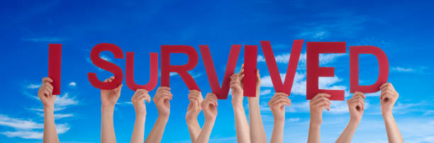 istock People Hands Holding Word I Survived, Blue Sky 1219990425