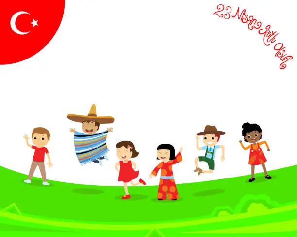 Vector illustration of 23 Nisan Ulusal Egemenlik ve Cocuk Bayrami. Turkish April 23 National Sovereignty and Children's Day