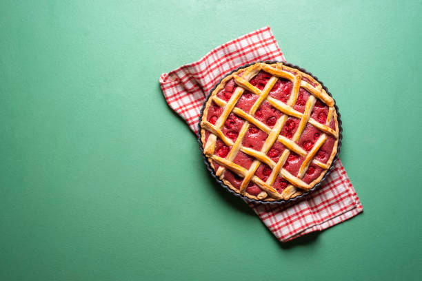istock Raspberries cake with a lattice crust. Pie top view 1219991762