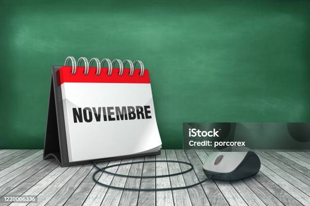 Noviembre Calendar With Computer Mouse Spanish Word 3d Rendering Stock Photo - Download Image Now