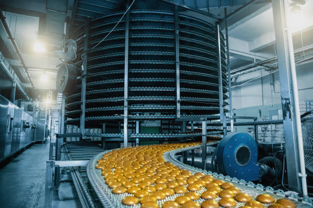 istock Automatic conveyor belt with cakes, baking process in confectionery factory. Food industry 1220009869