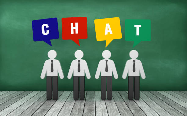 istock Pictogram People with CHAT Bubble Speech on Chalkboard - 3D Rendering 1220009979
