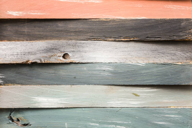 Colorful textured wood slats in gentle color palate