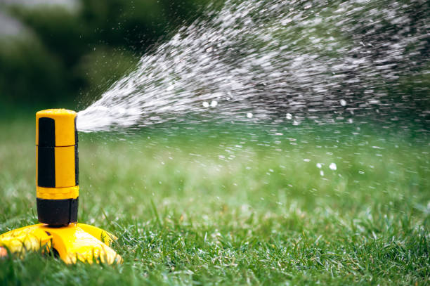 istock watering sprinkle irrigation system grass lawn green summer  raindrops nature wet 1220014353