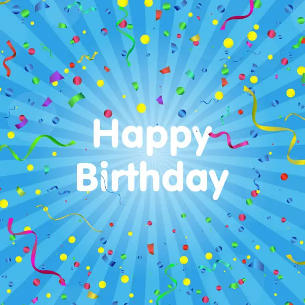 Vector illustration of Celebration. Happy Birthday. Vector serpentine and confetti on colorful background. Vector