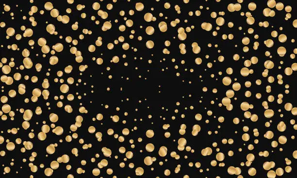 Vector illustration of Festive gold round confetti on black background. Vector illustration for decoration of holidays, postcards, posters, websites, carnivals, children's parties, birthday and elebration.
