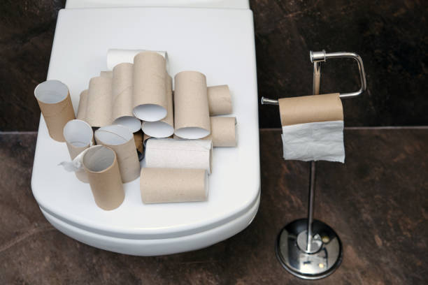 istock Empty toilet paper rolls are in the bathroom, close up 1220016613
