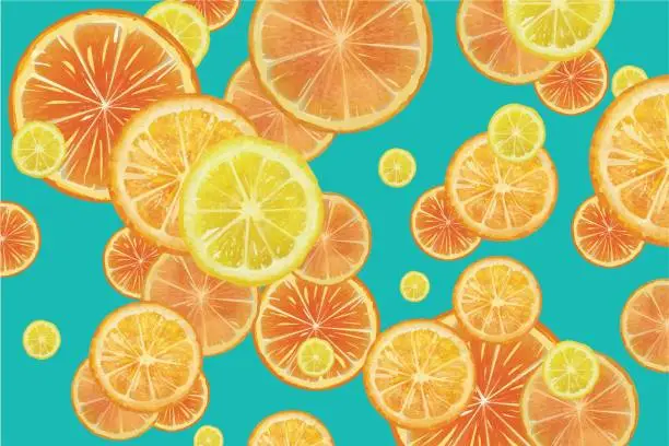 Vector illustration of Citrus fruit background - lemons and oranges  stock illustration