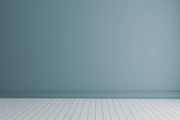 istock Empty room with painted wall and white wooden floor realistic 3D rendering 1220017819
