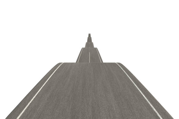 3d rendering illustration. Abstract wavy asphalt road going from side to side on isolated on white background. Imagination business idea creative on curved way into goal concept