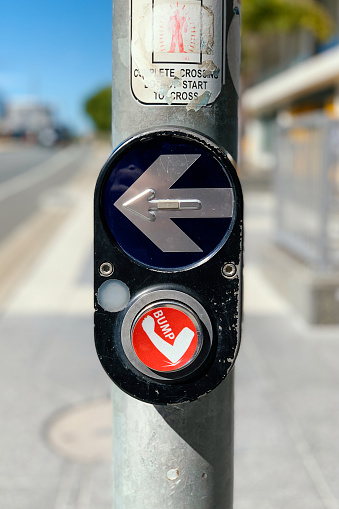 COVID-19 Crosswalk Precaution Label On Crosswalk. Example Of Community Signage During Australian COVID-19 restrictions.