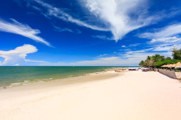 istock The beach in front of a large hotel 1220032304