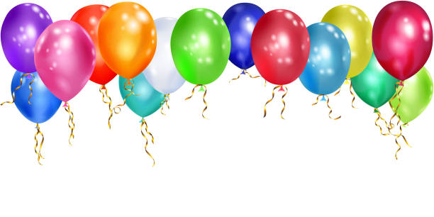 Background of balloons Illustration of colorful balloons with ribbons on white background balloon stock illustrations