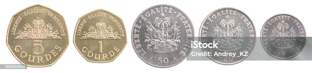 Haiti coins in a row Haiti coins in a row isolated on white background Haiti Stock Photo