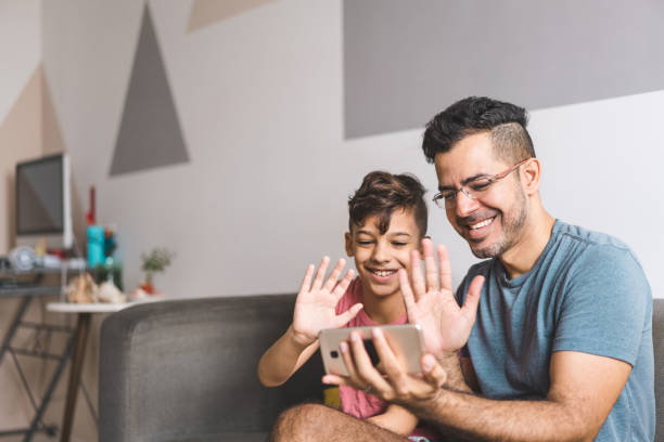 Family communicating by video conference