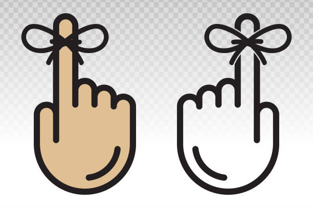 ilustraciones, imágenes clip art, dibujos animados e iconos de stock de manijo de recordatorio con cinta atada al icono plano vectorial del dedo sobre un fondo transparente. - reminder memories human finger string